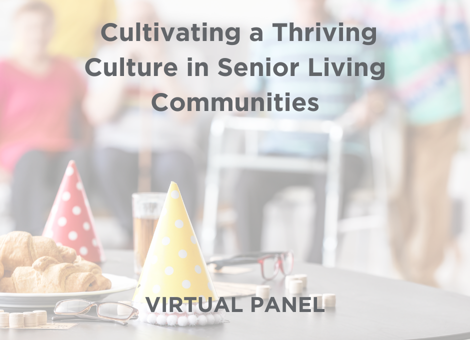 Senior living facility table at a birthday party with scones, reading glasses, and party hats