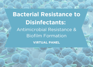 Webinar banner image with a background of an illustration of bacteria in a large quantity