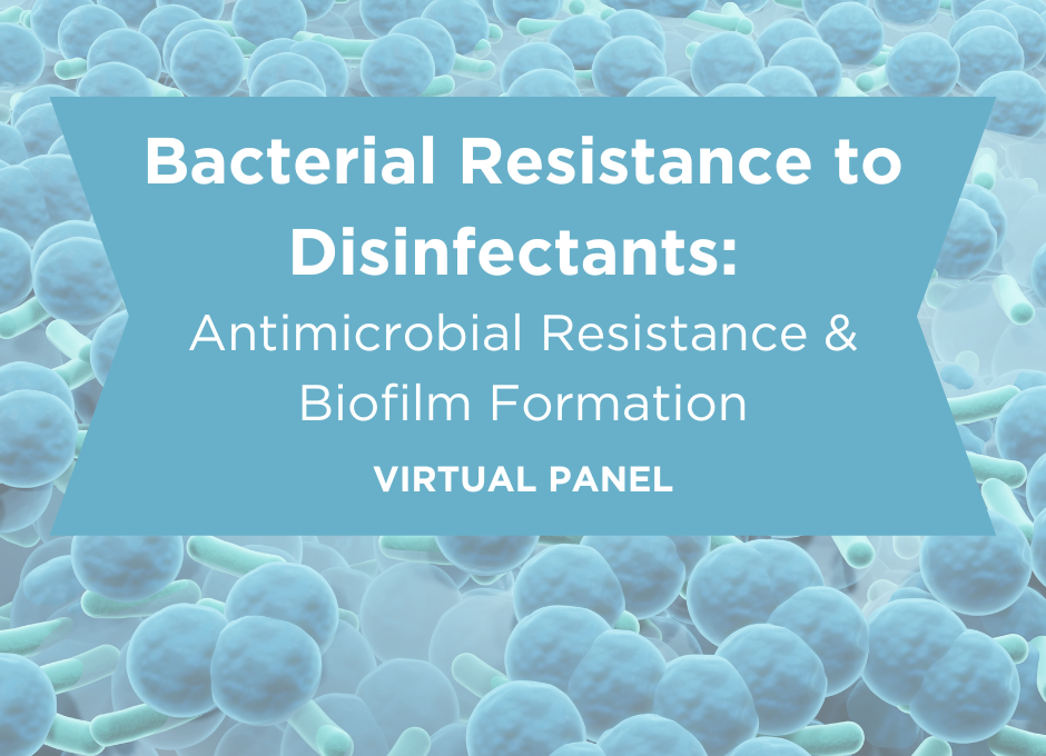 Webinar banner image with a background of an illustration of bacteria in a large quantity