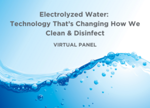 Webinar banner image of a blue wave with bubbles indicating electroyzed water