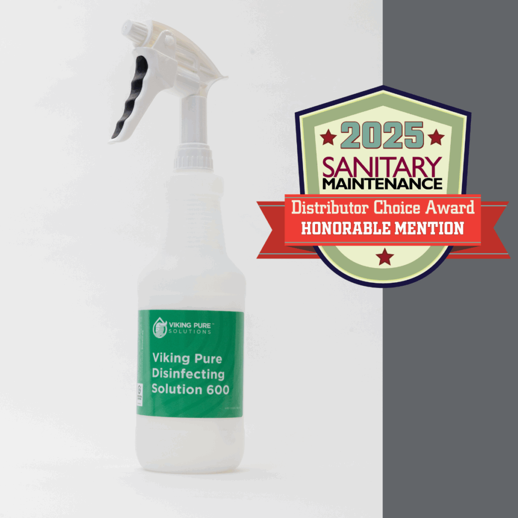 Viking Pure Disinfecting Solution 600 Spray Bottle with a 2025 Sanitary Maintenance Honorable Mention badge